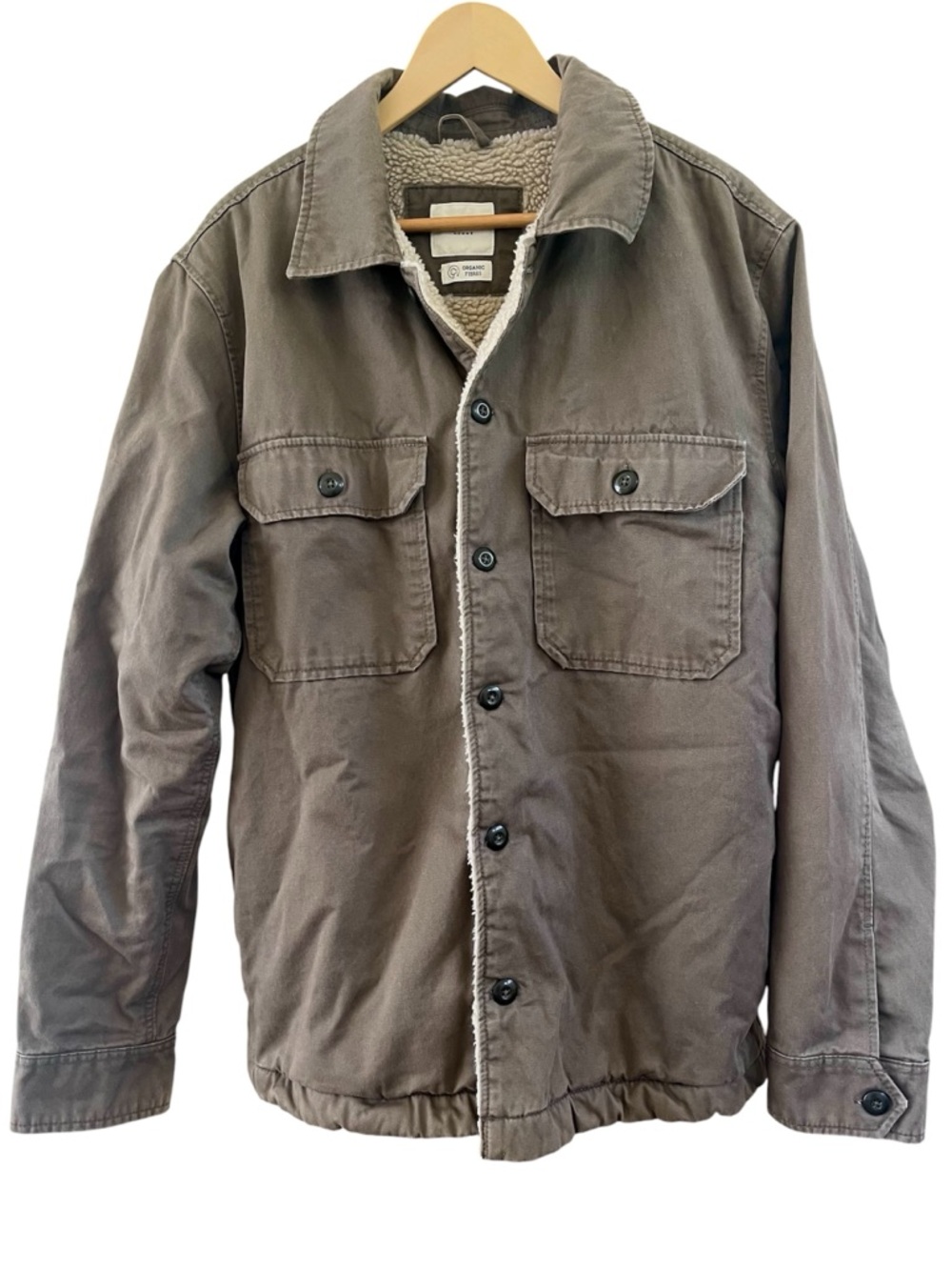 Selected Homme Mens L Sherpa Lined Canvas Jacket Brown Utility Chore Shacket - Picture 1 of 11